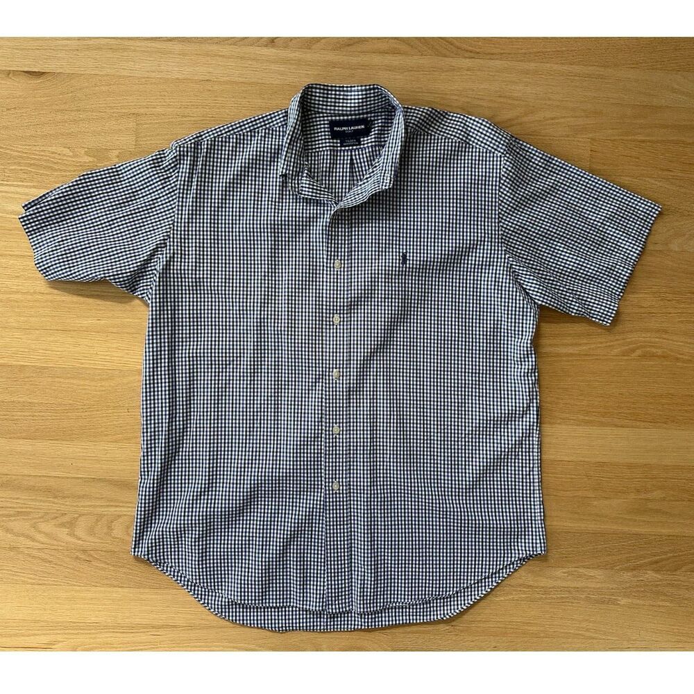 Ralph Lauren Golf Navy Blue Plaid Tilden Button Up Men's Shirt size Large